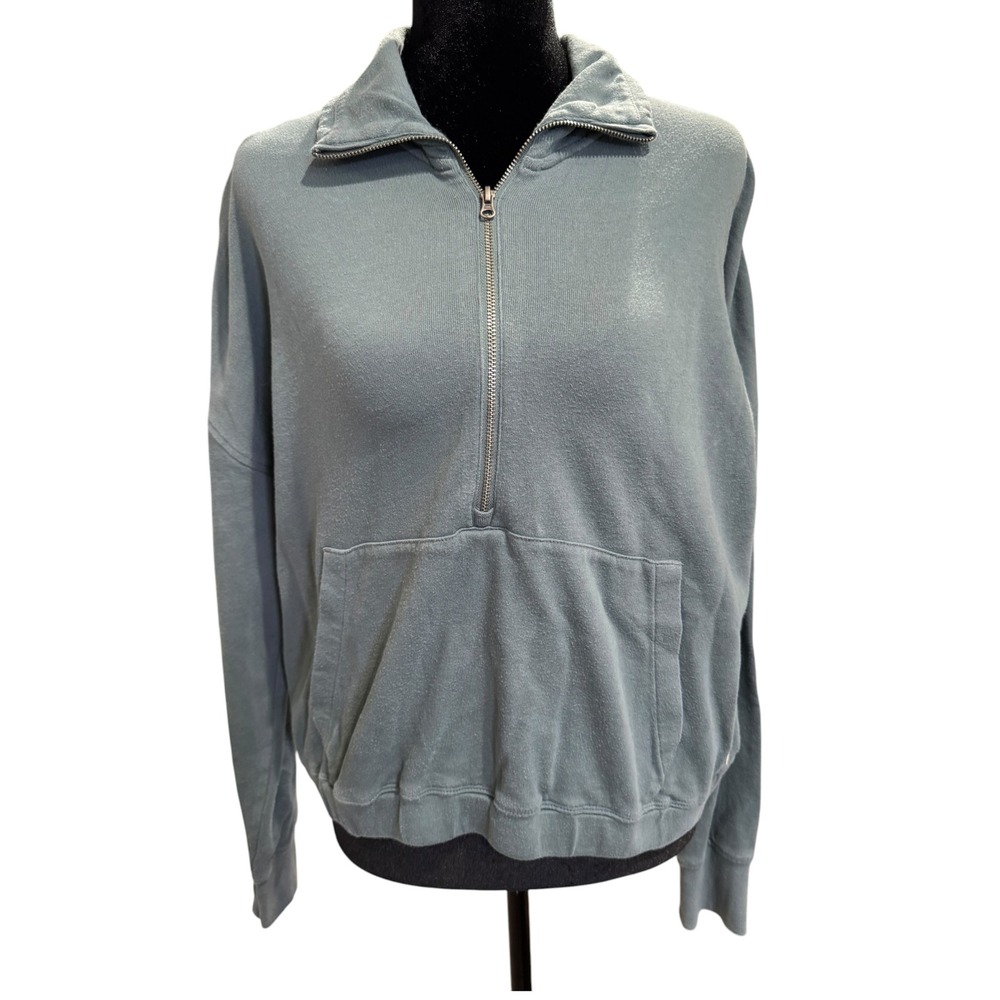 Vuori Women's Quarter Zip Sweatshirt Blue Green Pullover Front Pocket Size Small